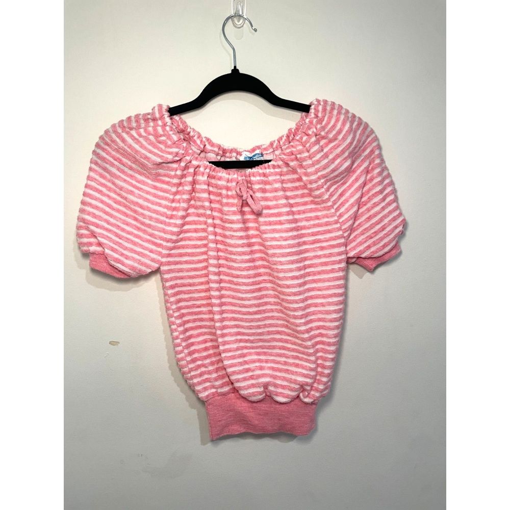 Little Miss Scotch English - Vintage‎ Pink and White Stripe Stretchy Top YS